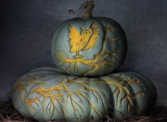 Zucche verdi con decoro per Halloween